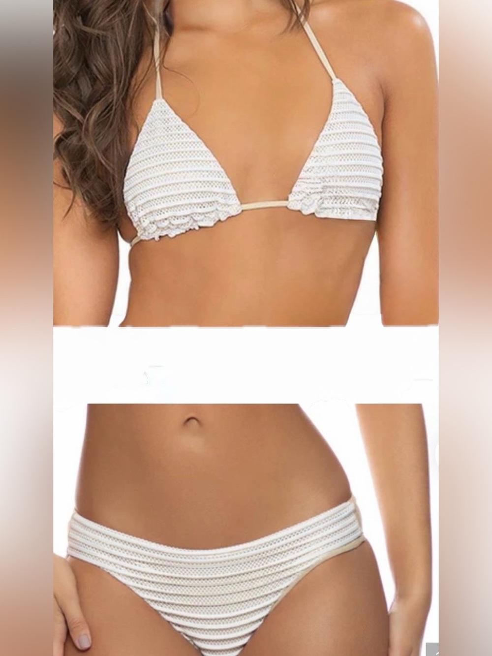 Luli Fama Moon over Miami White & Gold Striped Triangle Bikini Set